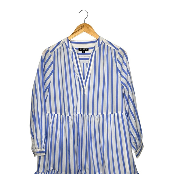 J.CREW Tiered Organic Cotton Poplin Long Sleeve Mini Dress Blue Barrie Stripe XS - Picture 9 of 15